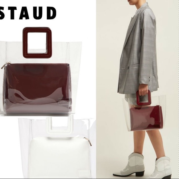 Staud Burgundy Shirley Large Tote Bag PVC - Picture 3 of 9